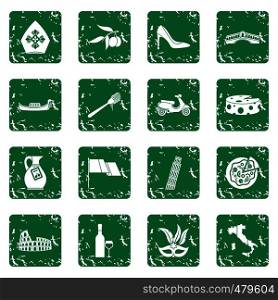Russia icons set in grunge style green isolated vector illustration. Italia icons set grunge