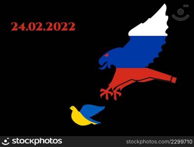 Russia in the form of evil eagle attacks Ukraine in the form of peaceful dove. Conception attack, aggression, occupation and genocide by a Russian Federation towards Ukraine. Save Ukraine from Russia. Russia in the form of evil eagle attacks Ukraine in the form of peaceful dove. Conception attack, aggression, occupation and genocide by a Russian Federation towards Ukraine. Save Ukraine from Russia.