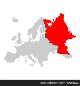 Russia on map of europe