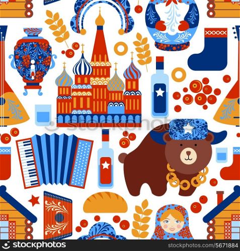 Russia travel food alcohol architecture seamless pattern vector illustration