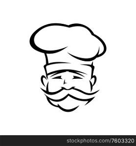 Russian chef cook isolated outline male portrait. Vector professional baker or waiter in toque hat. Chef cook with moustache, russian kitchener