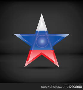Russian flag in star shape with reflections and shadows. Russian flag in star