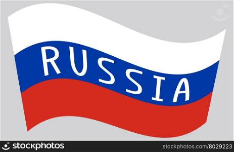 Russian flag waving with word Russia on gray background. Russian flag waving with word Russia