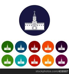 Russian kremlin set icons in different colors isolated on white background. Russian kremlin set icons