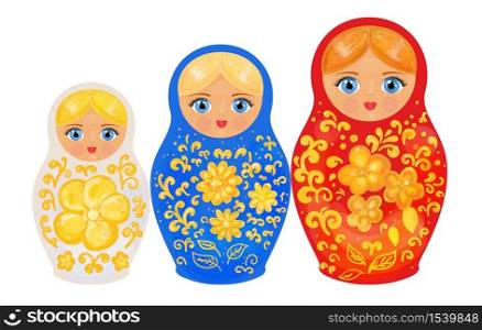 Russian nesting dolls. Matryoshka, baushka family dolls. Premium design.