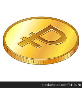 Russian ruble gold coin with RUB currency sign in isometric top view isolated on white background. Introduction of digital currency by Central Bank of Russian Federation. Vector illustration.. Russian ruble gold coin with RUB currency sign in isometric top view isolated on white background. Introduction of digital currency by Central Bank of Russian Federation.