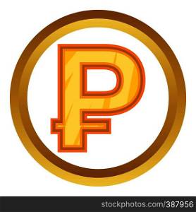 Russian ruble vector icon in golden circle, cartoon style isolated on white background. Russian ruble vector icon