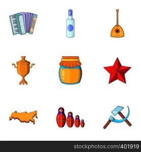 Russian traditional symbols icons set. Cartoon illustration of 9 Russian traditional symbols vector icons for web. Russian traditional symbols icons set