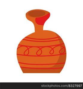 Rustic clay pottery and brown pot or jug with pattern decorations. Old handmade utensil and ceramic Greek object. Jug shape and vintage earthenware icon vector illustration