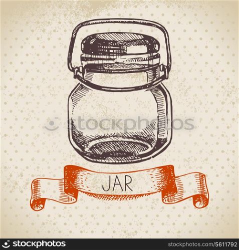 Rustic, mason and canning jar. Vintage hand drawn sketch design. Vector illustration