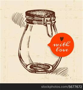 Rustic mason canning jar. Vintage hand drawn sketch design. Vector illustration