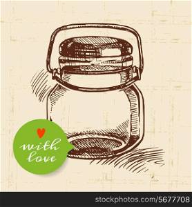 Rustic mason canning jar. Vintage hand drawn sketch design. Vector illustration