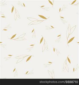 Rustic vintage golden leaves and hand sketched branches seamless pattern on light pastel background. Botanical vector illustration of painted small floral template and outline drawing elements. Botanical vector illustration of painted small floral template and outline drawing elements. Rustic vintage golden leaves and hand sketched branches seamless pattern on light pastel background.