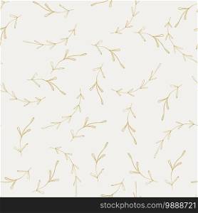 Rustic vintage golden leaves, hand sketched seamless pattern on white background. Botanical vector illustration of painted template and outline drawing elements