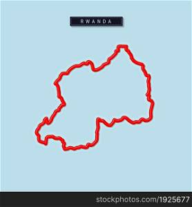 Rwanda bold outline map. Glossy red border with soft shadow. Country name plate. Vector illustration.. Rwanda bold outline map. Vector illustration