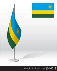 RWANDA flag on flagpole for registration of solemn event, meeting foreign guests. National independence day of RWANDA. Realistic 3D vector on white