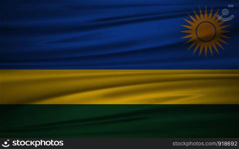 Rwanda flag vector. Vector flag of Rwanda blowig in the wind. EPS 10.