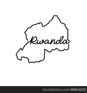 Rwanda outline map with the handwritten country name. Continuous line drawing of patriotic home sign. A love for a small homeland. T-shirt print idea. Vector illustration.. Rwanda outline map with the handwritten country name. Continuous line drawing of patriotic home sign