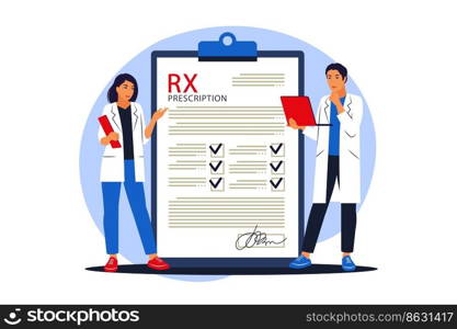 Rx medical prescription. Doctors writes medical prescription. Vector illustration. Flat.