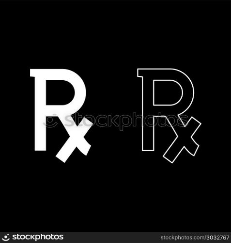 Rx symbol prescription icon set white color vector illustration flat style simple image outline