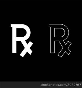 Rx symbol prescription icon set white color vector illustration flat style simple image outline