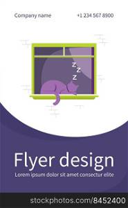S≤eπng cat lying on window. Pet, home, tomcat flat vector illustration. Domestic animals and relaxation concept for ban≠r, website design or landing web pa≥