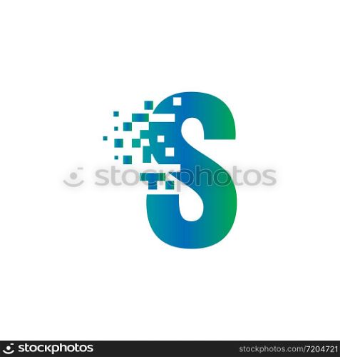 S Initial Letter Logo Design with Digital Pixels in Gradient Colors