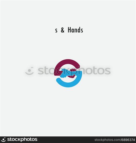 s- Letter abstract icon & hands logo design vector template.Business offer,partnership symbol.Hope,help concept.Support,teamwork sign.Corporate business & education logotype symbol.Vector illustration