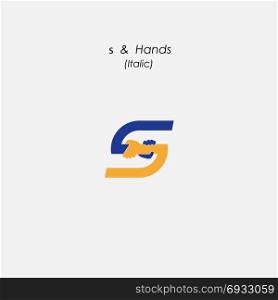 s - Letter abstract icon & hands logo design vector template.Business offer,partnership symbol.Hope,help concept.Support,teamwork sign.Corporate business & education logotype symbol.Vector illustration