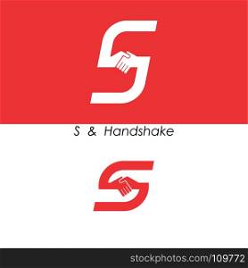 S - Letter abstract icon & hands logo design vector template.Teamwork and Partnership concept.Business offer and Deal symbol.Vector illustration