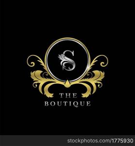 S Letter Golden Circle Luxury Boutique Initial Logo Icon, Elegance vector design concept for luxuries business, boutique, fashion and more identity.