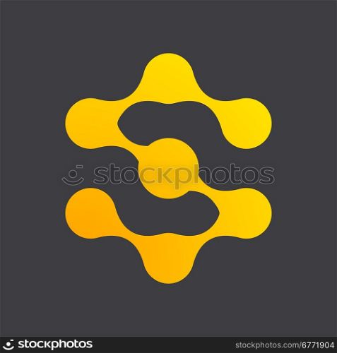 S letter icon, molecule logo, 2d flat vector on dark background, eps 8