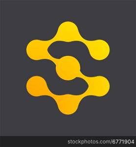 S letter icon, molecule logo, 2d flat vector on dark background, eps 8
