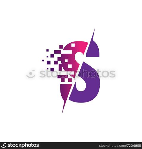S Letter Logo Design with Digital Pixels in concept strokes