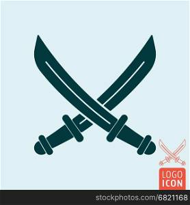 Sabers icon isolated. Sabers icon. Crossed pirate sword or knives. Vector illustration.