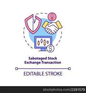 Sabotaged stock exchange transaction concept icon. Form of information warfare abstract idea thin line illustration. Isolated outline drawing. Editable stroke. Arial, Myriad Pro-Bold fonts used. Sabotaged stock exchange transaction concept icon