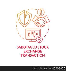 Sabotaged stock exchange transaction red gradient concept icon. Form of information warfare abstract idea thin line illustration. Isolated outline drawing. Myriad Pro-Bold font used. Sabotaged stock exchange transaction red gradient concept icon