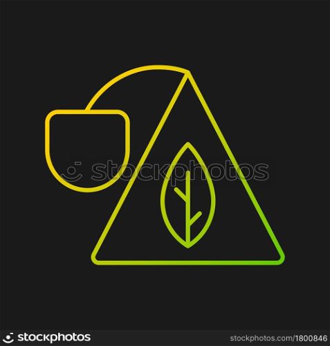 Sachet gradient vector icon for dark theme. Pyramid shaped package for tea. Whole leaf tea bag. Refreshing drink. Thin line color symbol. Modern style pictogram. Vector isolated outline drawing. Sachet gradient vector icon for dark theme