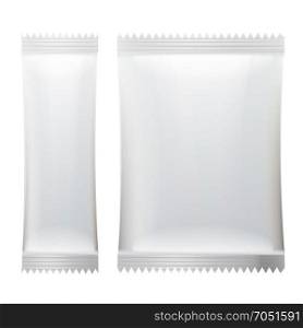 Sachet Vector. White Empty Clean Blank Of Stick Sachet Packaging. Realistic Isolated Illustration. Sachet Vector. White Blank Of Stick Sachet Packaging. Sachets For Medicines. Good For Package Design. Realistic Isolated Illustration