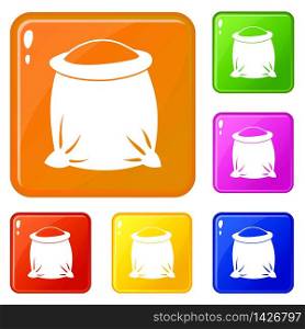 Sack full of flour icons set collection vector 6 color isolated on white background. Sack full of flour icons set vector color