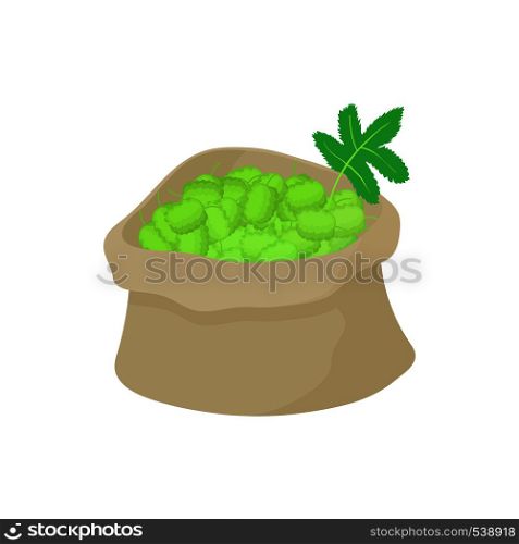 Sack of hops icon in cartoon style on a white background. Sack of hops icon, cartoon style