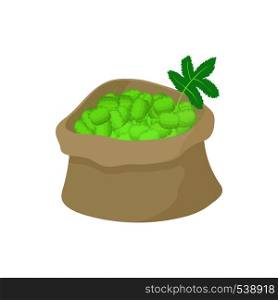 Sack of hops icon in cartoon style on a white background. Sack of hops icon, cartoon style