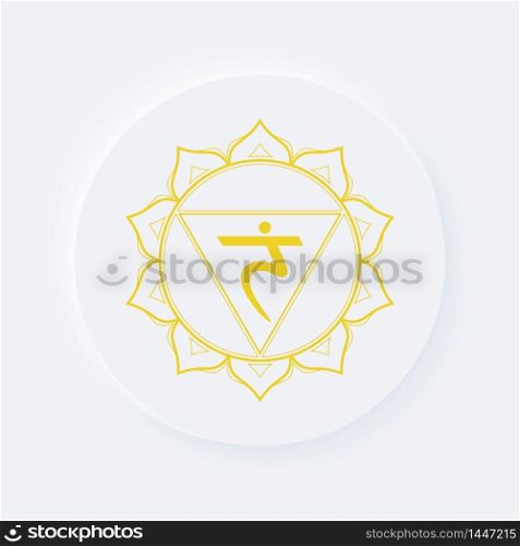 Sacral chakra of manipura sign. Icon with white neumorphic soft rounded circle button. EPS 10 vector illustration.
