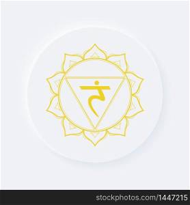Sacral chakra of manipura sign. Icon with white neumorphic soft rounded circle button. EPS 10 vector illustration.