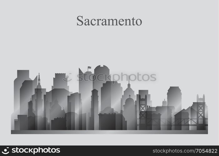 Sacramento city skyline silhouette in grayscale vector illustration
