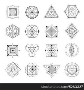 Sacred Geometry Set. Sacred geometry abstract symbols monochrome set isolated on white background flat vector illustration