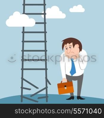 Sad and confused businessman character career broken lost job vector illustration