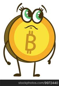 Sad bitcoin, illustration, vector on white background