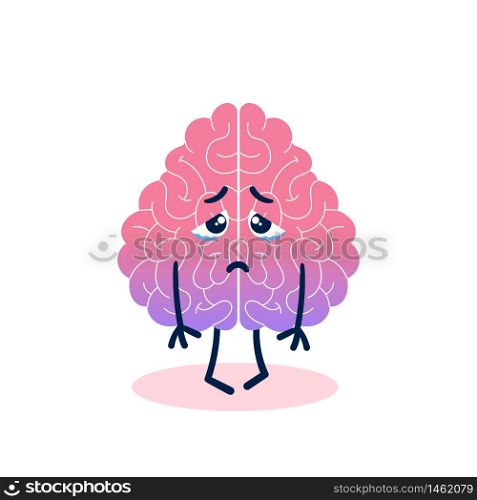 Sad brain.Crying and tired.Sadness and depression. Negative emotion.Psychological problem.Flat vector illustration.Isolate on a white background