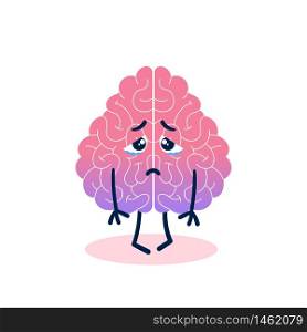 Sad brain.Crying and tired.Sadness and depression. Negative emotion.Psychological problem.Flat vector illustration.Isolate on a white background